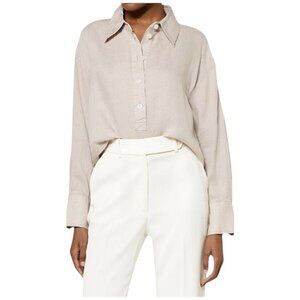 Reiss Nina Linen Open-Collar Shirt Taupe Beige Designer 4